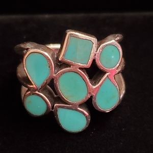 Silver turquoise colored settings ring